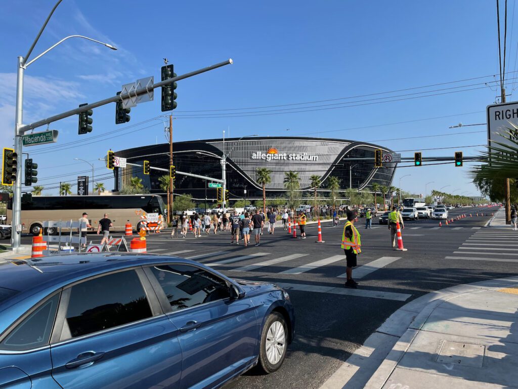 Massive Allegiant Stadium video screen lights up